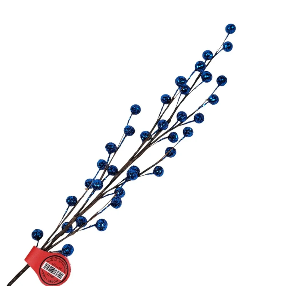 Blue Glitter Berry Spray Pick Lot of 5 17